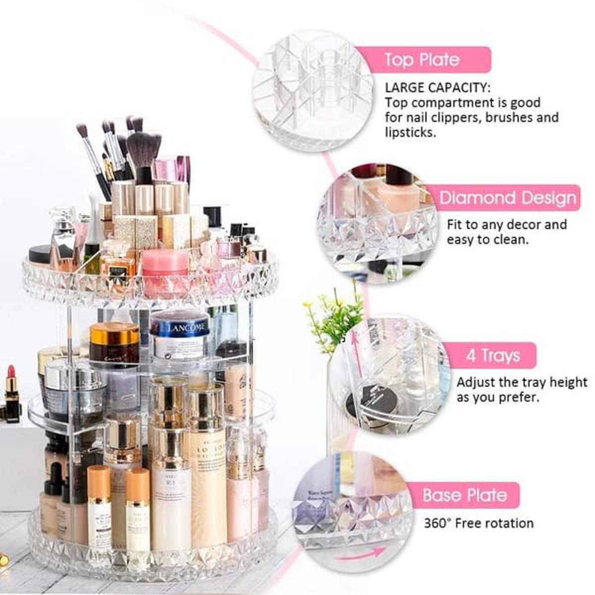 Product details of 360 Degree Rotating Crystal Jewelry Cosmetic Perfumes Makeup Organizer Display Stand 360 Degree makeup...