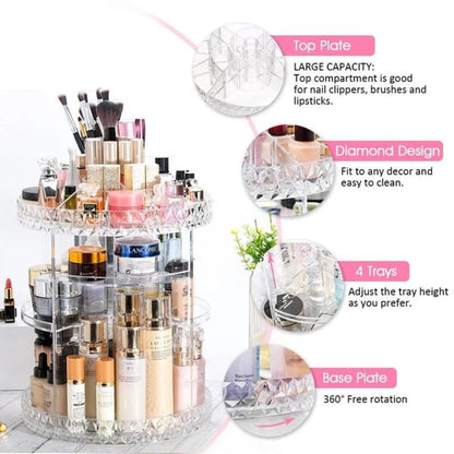 Product details of 360 Degree Rotating Crystal Jewelry Cosmetic Perfumes Makeup Organizer Display Stand 360 Degree makeup...